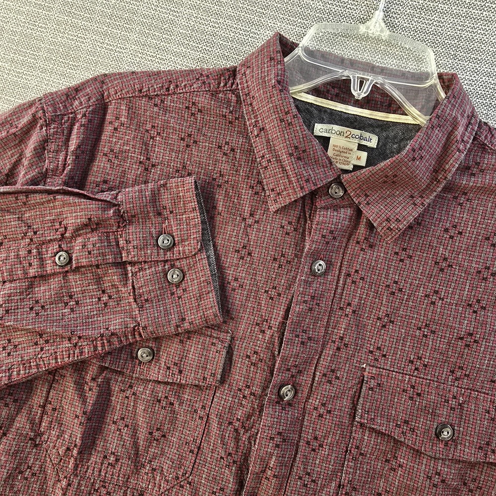 Carbon2Cobalt Shirt Mens Medium Burgundy Plaid Textured Button Down Style 133391